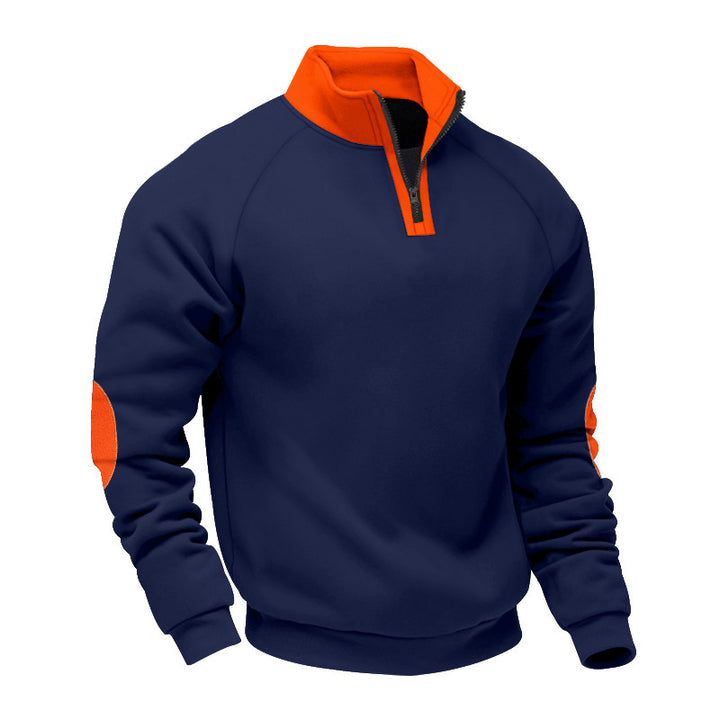 Herren nan Halbzip-Fleecepullover mit Stehkragen Raglanärmeln und Ellenbogenpatches Drune