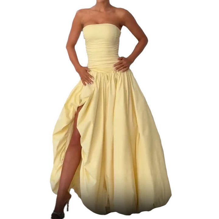 Damen Hochwertiges Bandeau-Maxikleid mit elegantem Schlitz und voluminösem Rock Drune