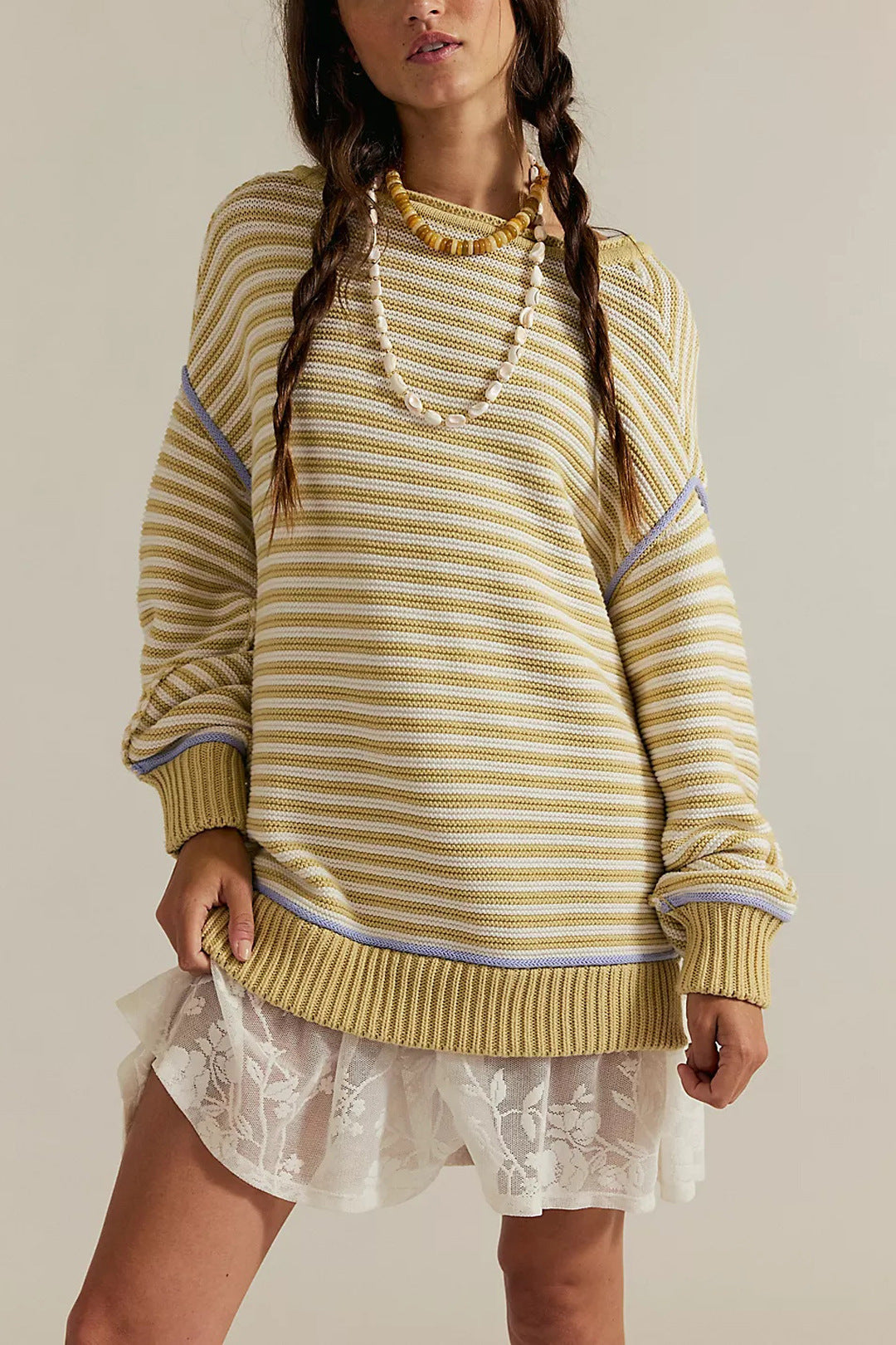 Damen gestreifter Pullover mit weichem Stoff und lässigem Schnitt Drune