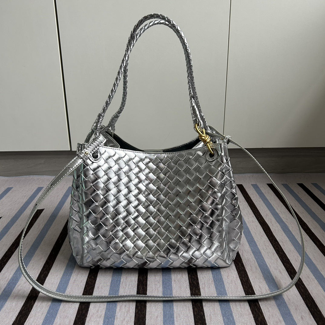 Damen Woven Leather Tote Bag mit verstellbarem Schultergurt Drune
