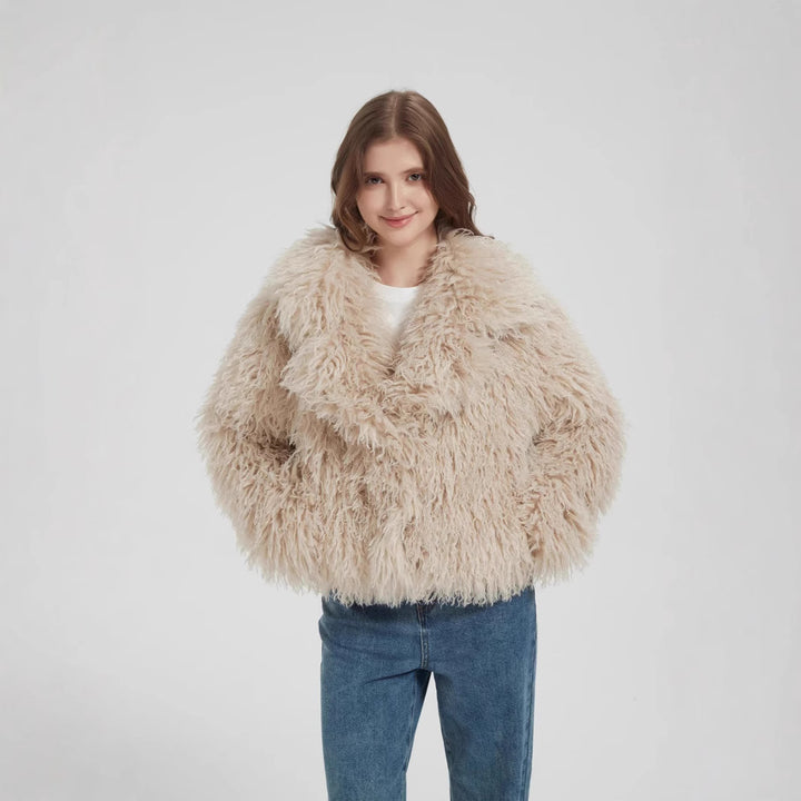 Damen Kurzboxiger Kunstpelz‑Bolero mit langflorigem Hochflor und voluminösem Schalkragen Drune