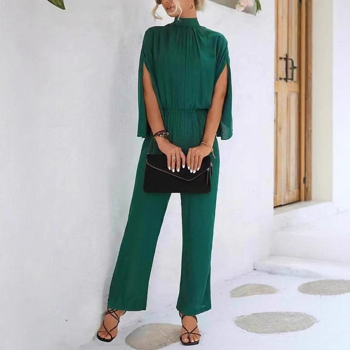 Damen eleganter Jumpsuit mit weitem Bein und Chiffon-Ärmeln Drune