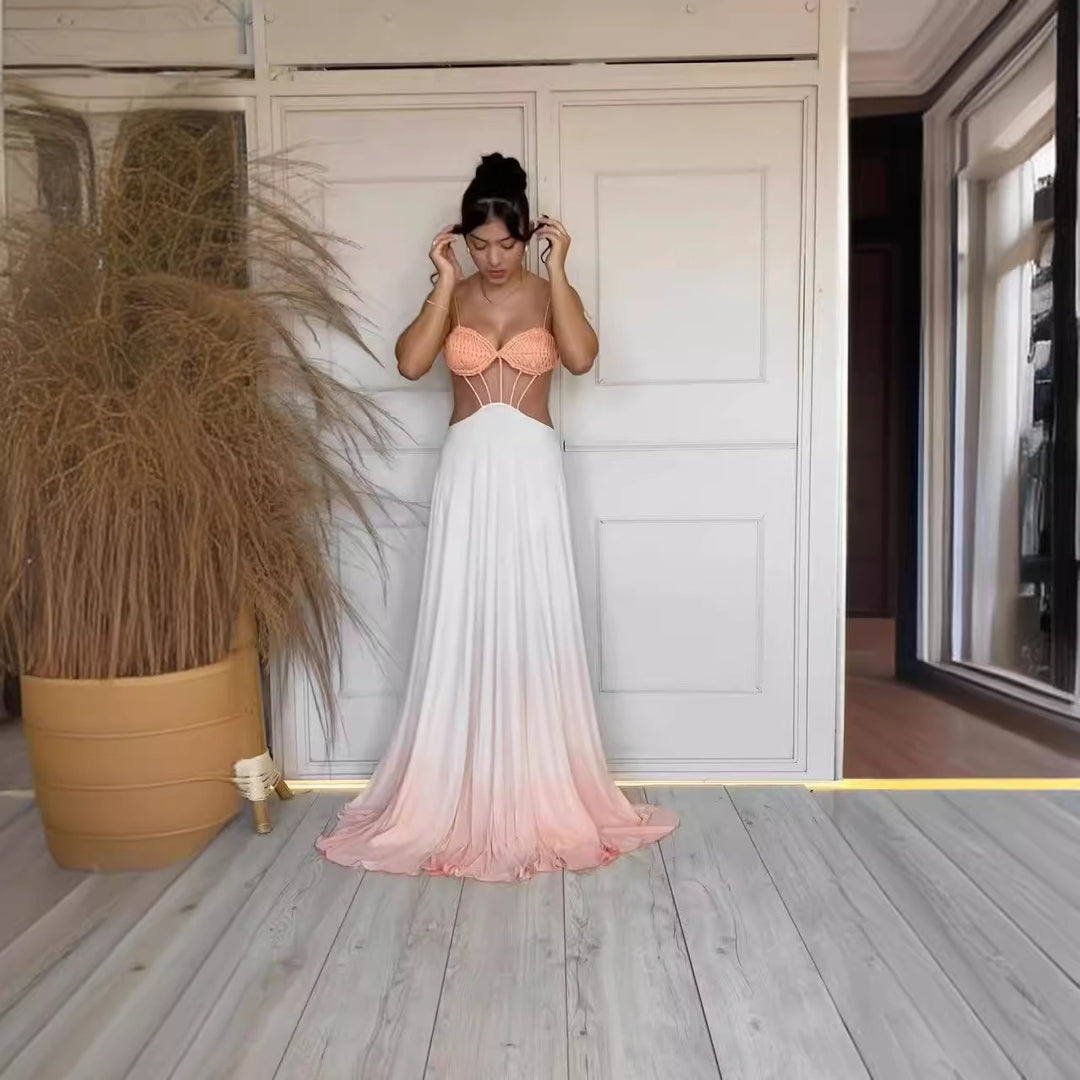 Damen Elegantes Maxikleid mit frechem Break-Design und fließendem Rock Drune