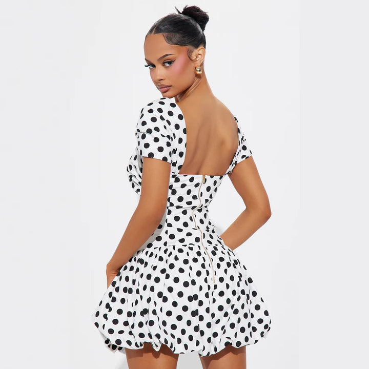 Damen Kurzärmeliges Cocktailkleid mit Puffärmeln und Freizeitausschnitt Drune