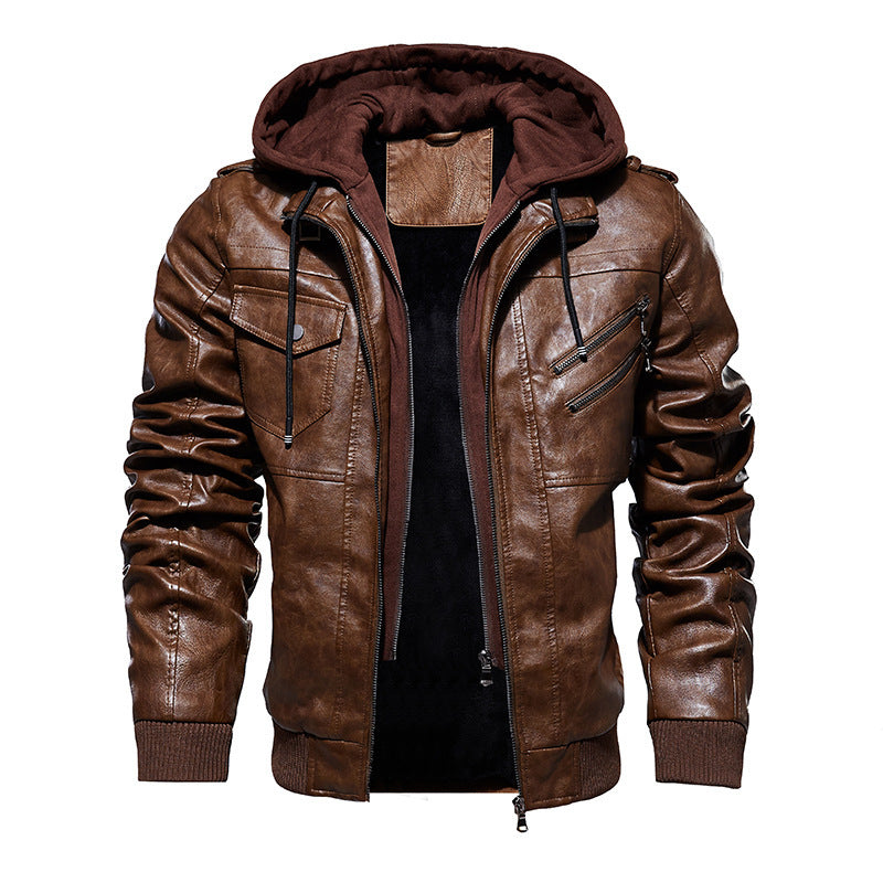 Herren Modische Kunstlederjacke mit abnehmbarer Kapuze Drune 1788417814