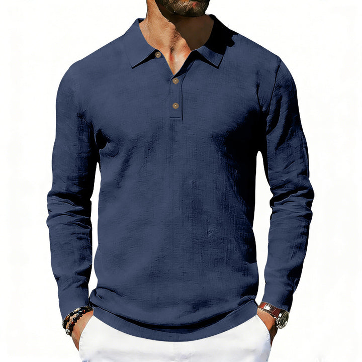 Herren nan Langarm-Poloshirt aus Baumwollgaze mit Hemdkragen, Dreiknopfleiste und entspannter Passform Drune