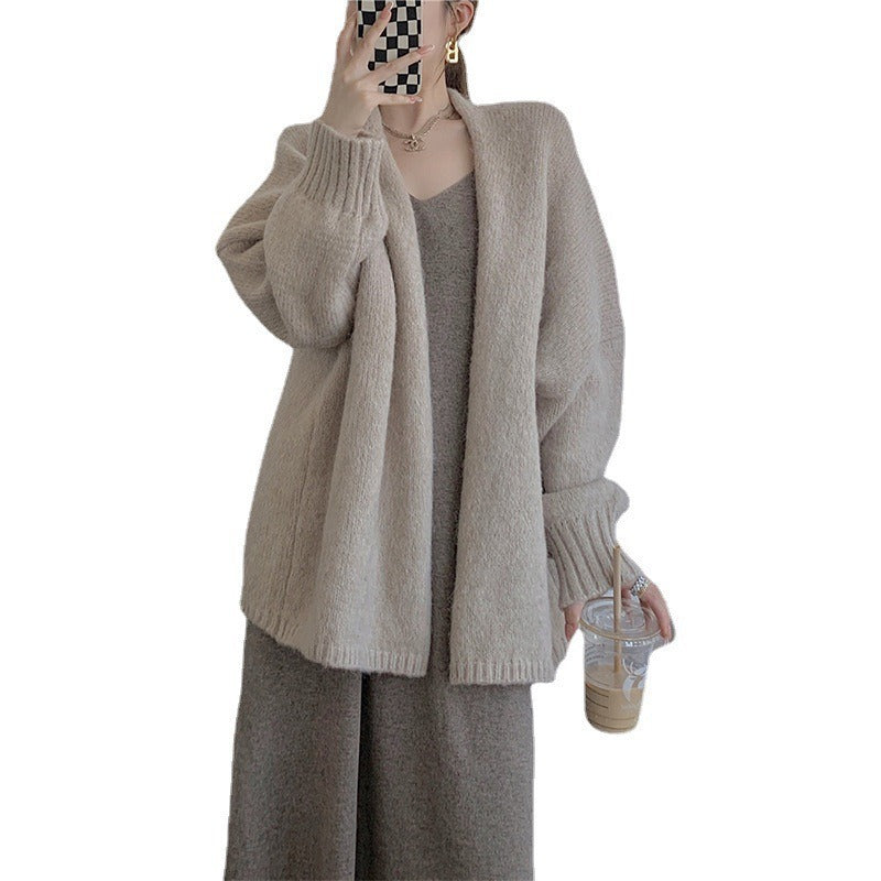 Damen Oversized Kuschelpullover mit tiefem V-Ausschnitt und langen Ärmeln Drune