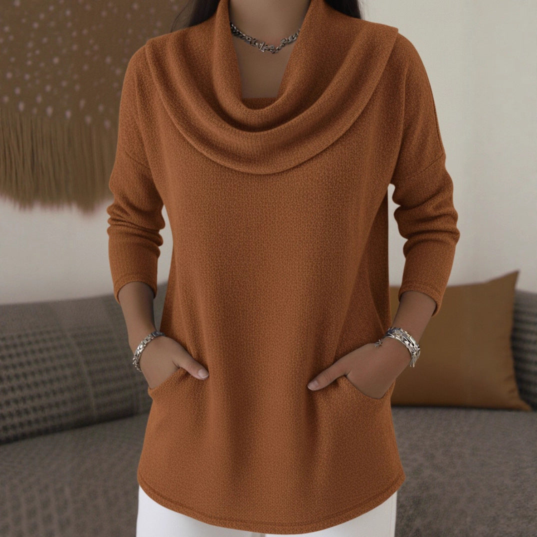Damen Kuscheliger Feinstrick-Pullover mit Schalkragen und Eingrifftaschen Drune