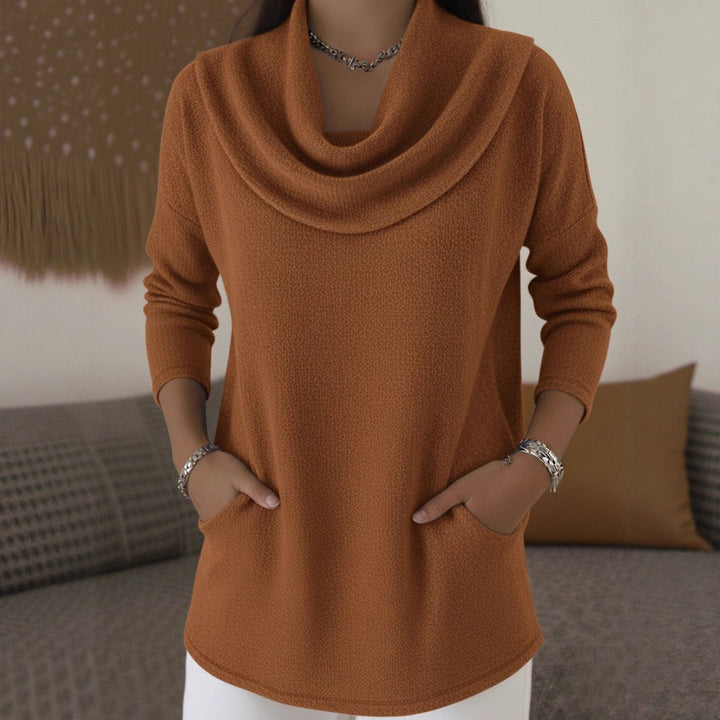Damen Kuscheliger Feinstrick-Pullover mit Schalkragen und Eingrifftaschen Drune