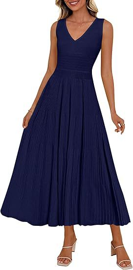 Damen Plisseekleid mit V-Ausschnitt und weitem Saum Drune
