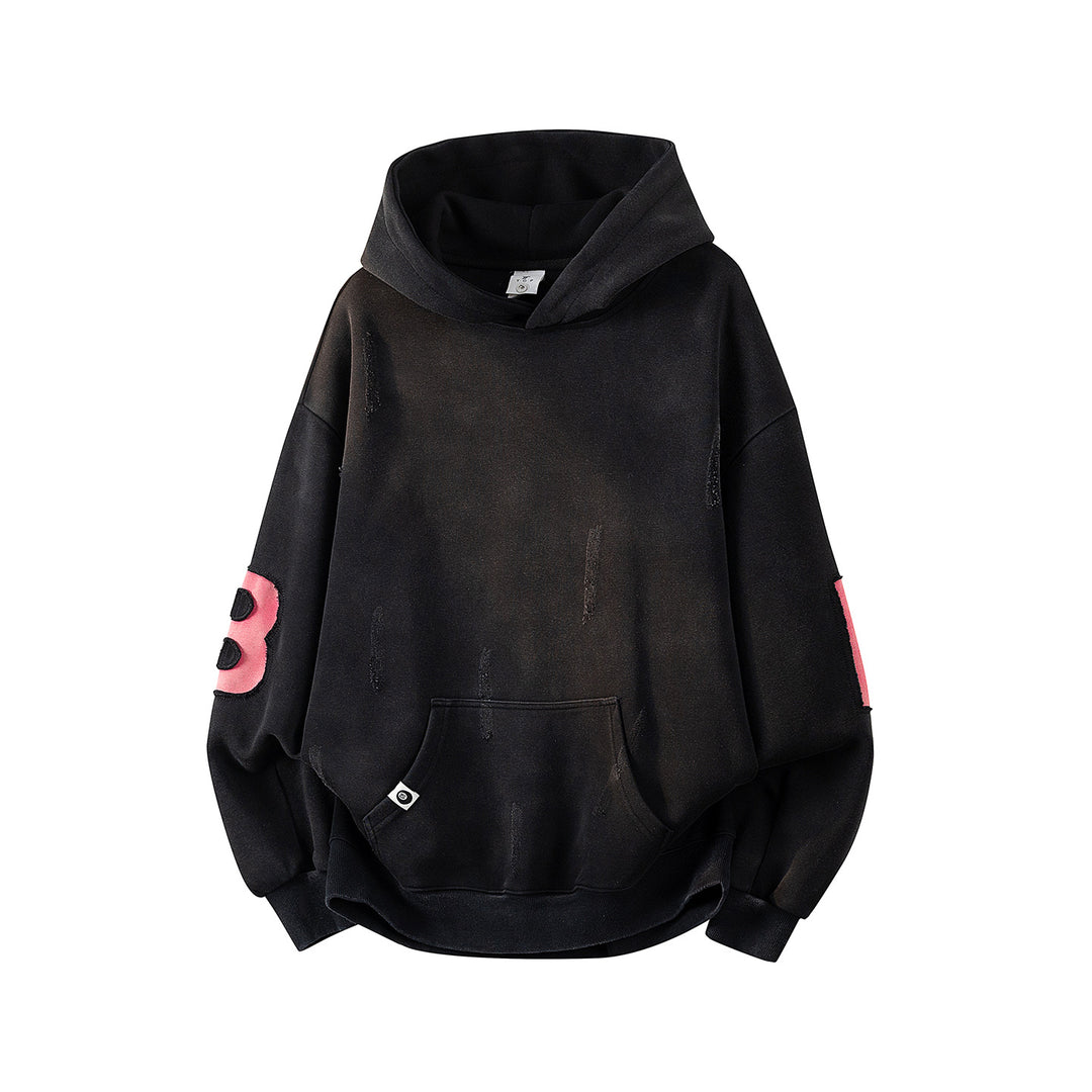 Unisex Oversize Kapuzenpullover mit handschriftlichem Grafik-Print, Kängurutasche & geripptem Saum Drune