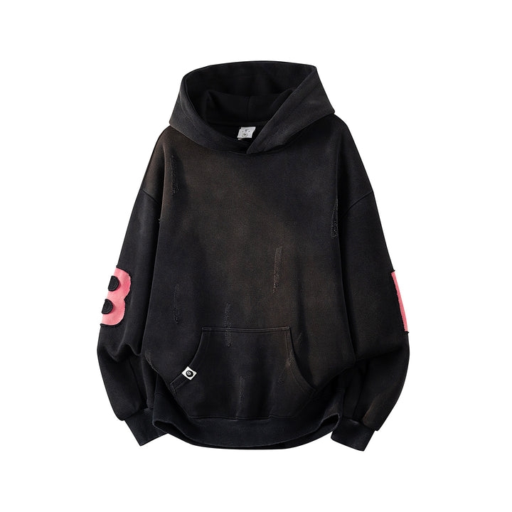 Unisex Oversize Kapuzenpullover mit handschriftlichem Grafik-Print, Kängurutasche & geripptem Saum Drune