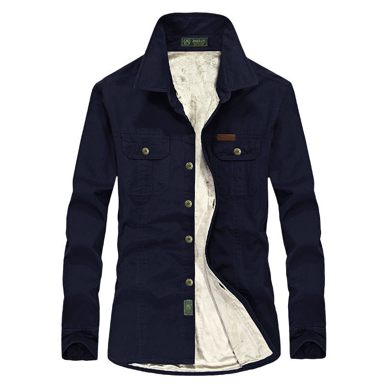 Herren Overshirt-Hemdjacke mit Sherpa-Innenfutter und Brustpattentaschen Drune