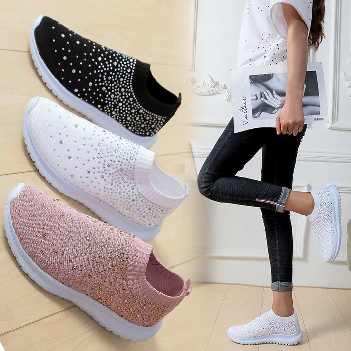 Damen Strick-Slipper-Sneaker mit Strassbesatz und flexibler Komfortsohle Drune