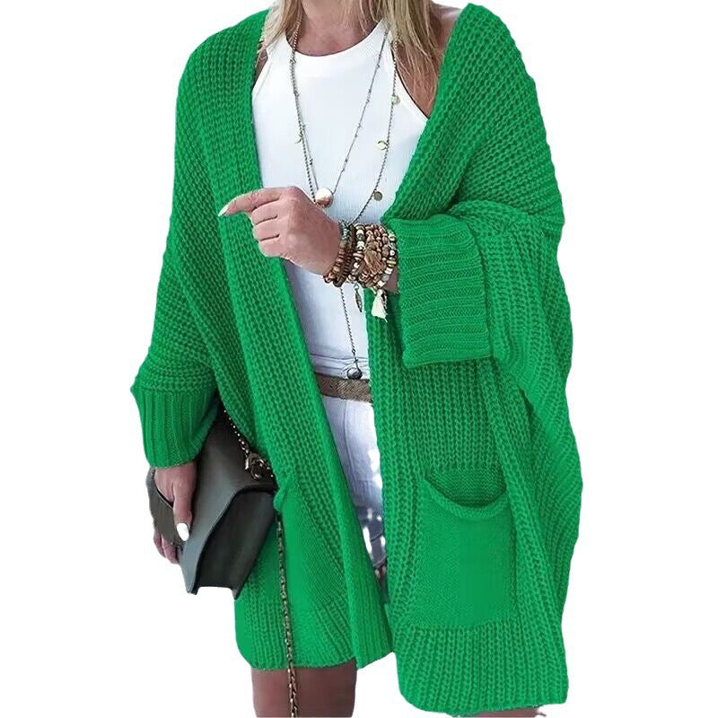 Damen Oversize Grobstrick-Cardigan mit weitem Schalkragen und aufgesetzten Taschen Drune