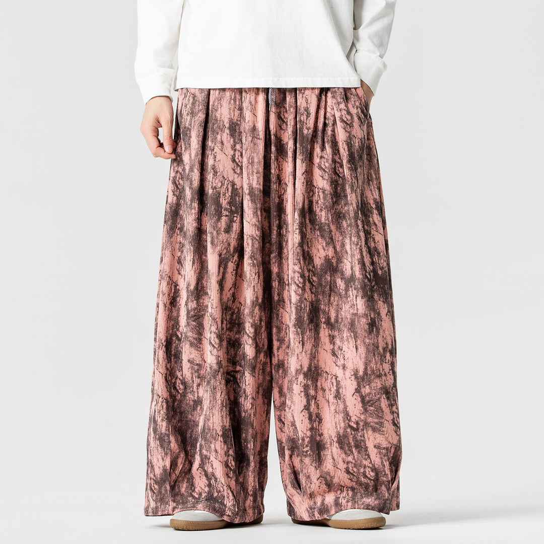 Herren Weite Cord-Loungehose mit Kellerfalten, elastischem Bund und Ballonbeinschnitt Drune