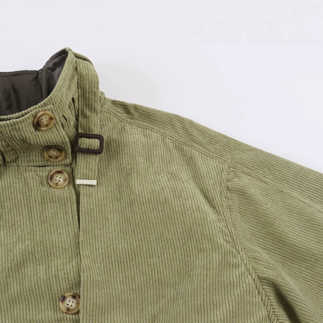 Damen Taillierte Cordfeldjacke mit Stehkragen Schulterpasse und Gürtel Drune