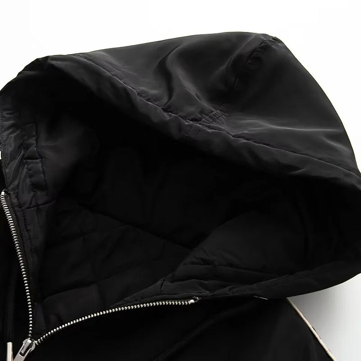Damen nan leichte Kapuzen-Bomberjacke mit Kontraststreifen, elastischem Saum und praktischen Eingrifftaschen Drune