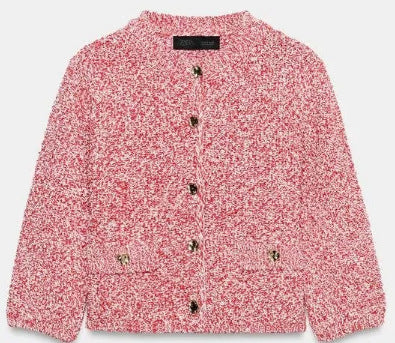 Damen Bouclé‑Strickjacke im Cropped‑Boxy‑Cut mit Zierknöpfen und Pattentaschen Drune