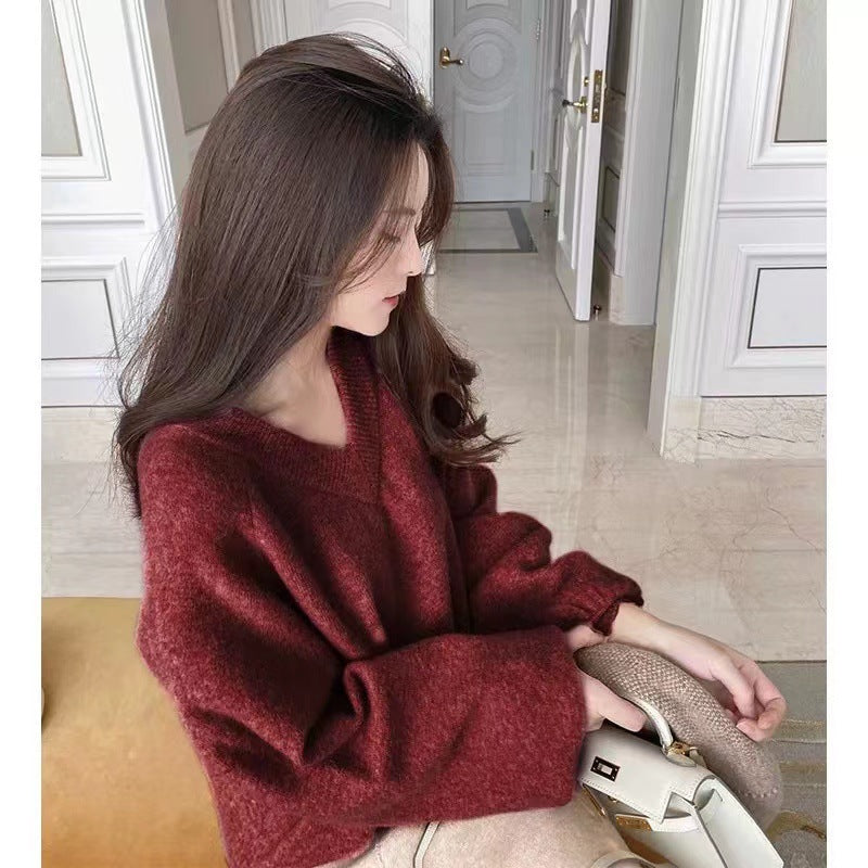 Damen Oversized V-Pullover aus weichem Material mit lässigem Schnitt Drune