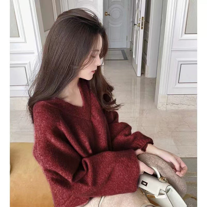 Damen Oversized V-Pullover aus weichem Material mit lässigem Schnitt Drune