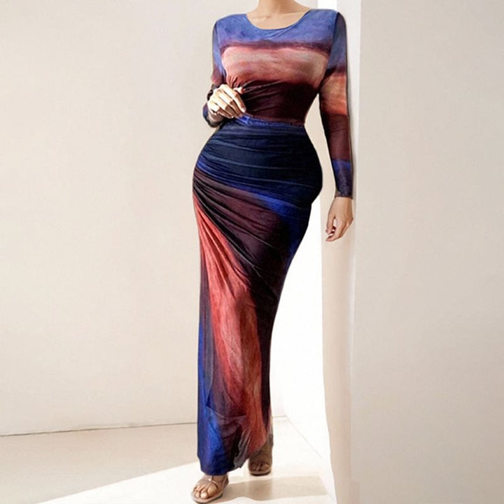 Damen elegantes Maxikleid mit innovativem Farbverlauf Drune