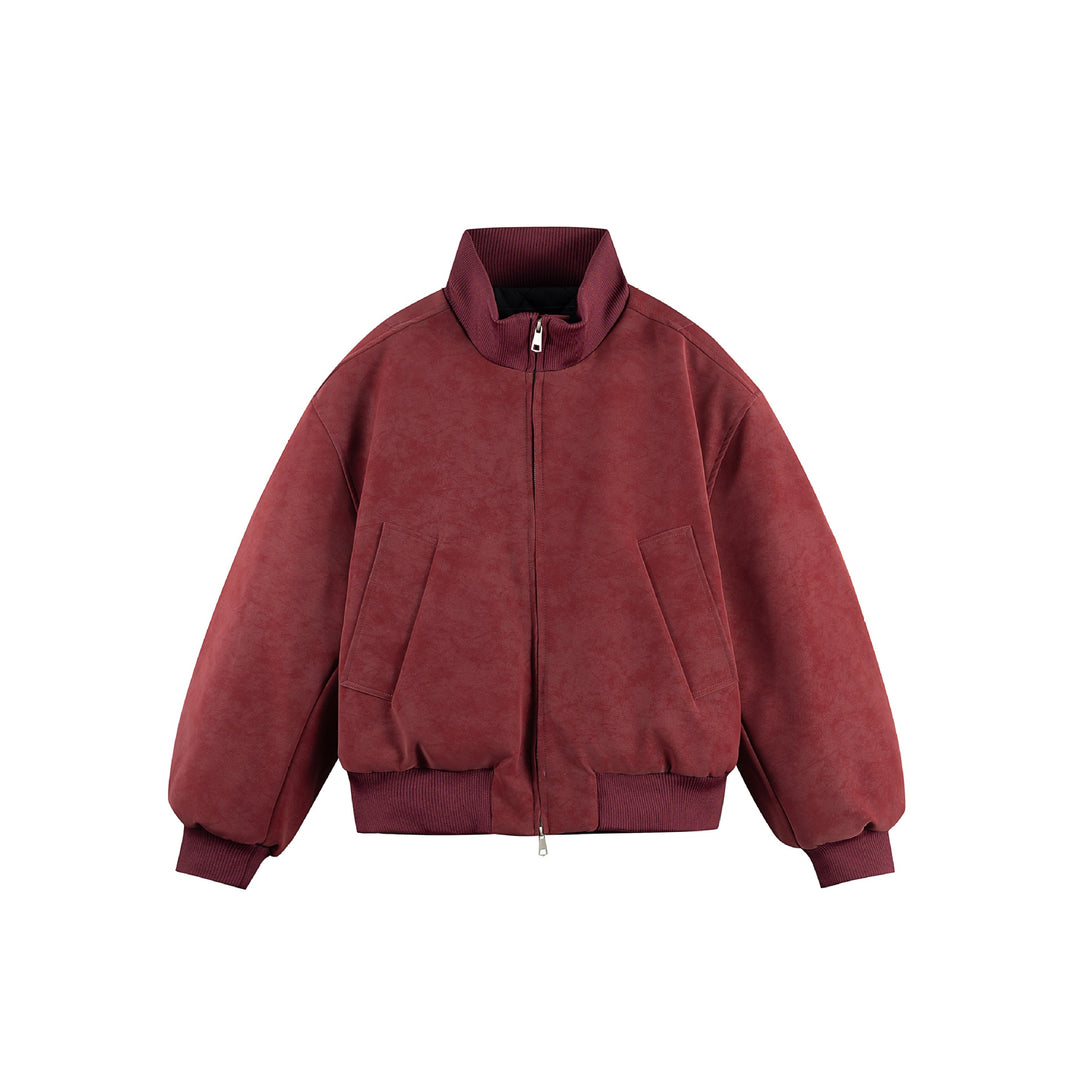 Damen Boxy-Bomberjacke im Vintage-Suede-Look mit hohem Rippkragen und Kängurutaschen Drune