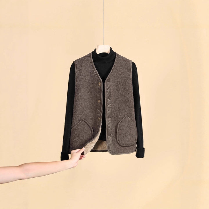 Damen Ärmellose Thermofleece-Weste mit Knopfleiste und Rundtaschen Drune