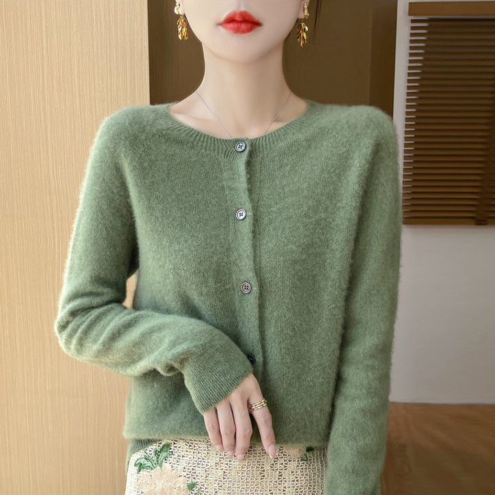 Damen Kuscheliger Kurzcardigan aus Mohair‑Mix mit feiner Schurwollstruktur und Perlmuttknopfleiste Drune