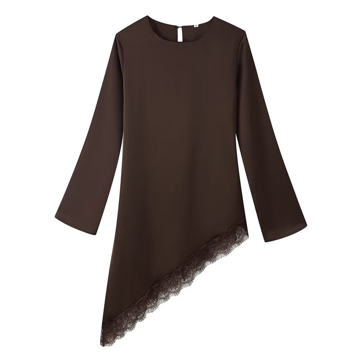 Damen Asymmetrische Tunika-Bluse mit Spitzenbesatz und weitem Ärmel Drune