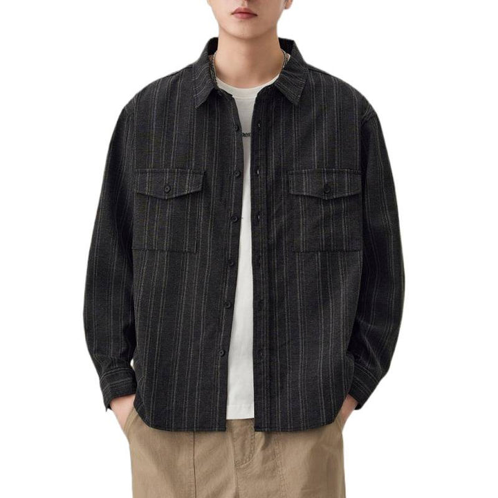 Herren Gestreiftes Hemdjacke mit Brusttaschen Drune