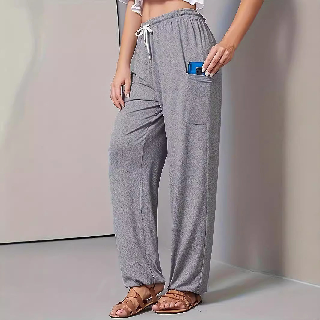 Damen Lockerer Jersey-Loungehose mit Elastikbund, Kordelzug und großer Seitentasche Drune