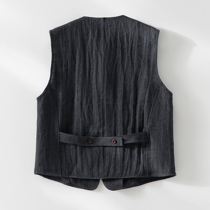 Damen Leinenweste mit V‑Ausschnitt, aufgesetzten Taschen und entspannter Passform Drune