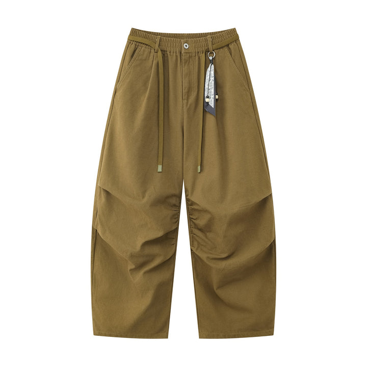 Damen Weite Culotte‑Hose mit Elastikbund, Stufenfalten und dekorativem Tuchanhänger Drune