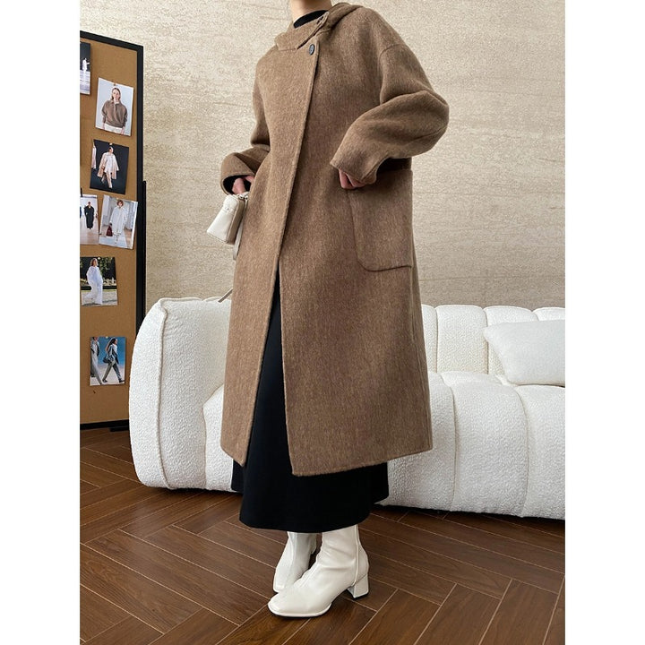 Damen eleganter Wickelmantel mit aufwendigen Kragendetails und warmen Futter Drune