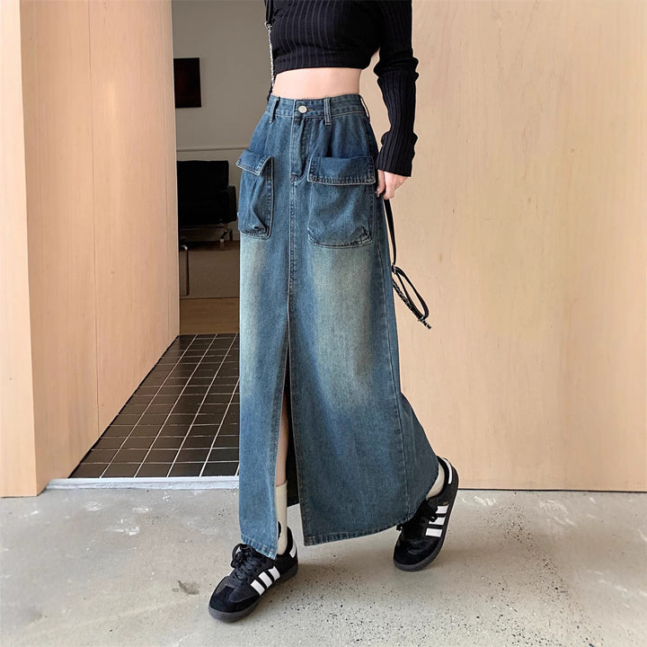 Damen Langer Jeansrock mit großzügigen Taschen Drune