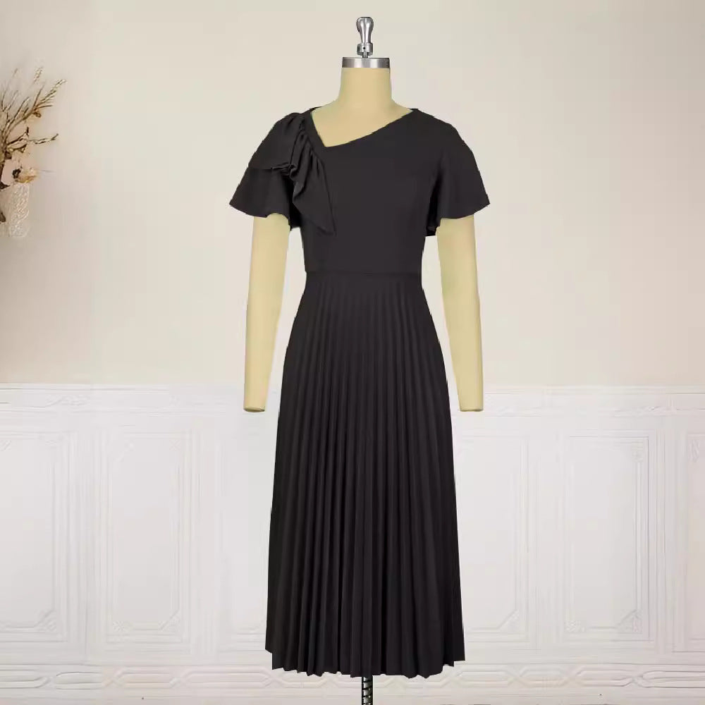 Damen elegantes Plisseekleid mit asymmetrischem Rüschen-Detail Drune