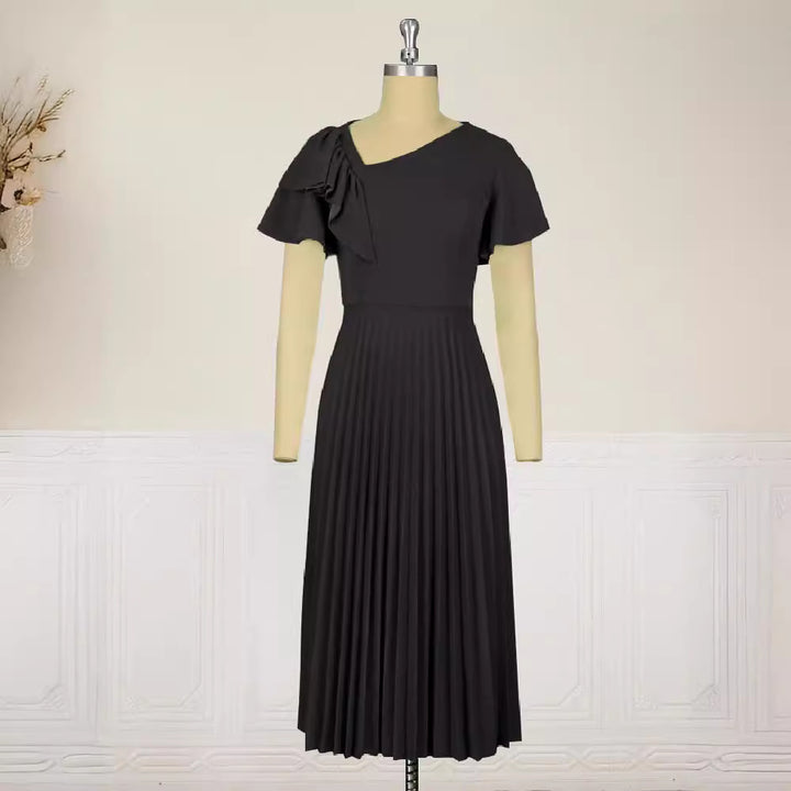 Damen elegantes Plisseekleid mit asymmetrischem Rüschen-Detail Drune