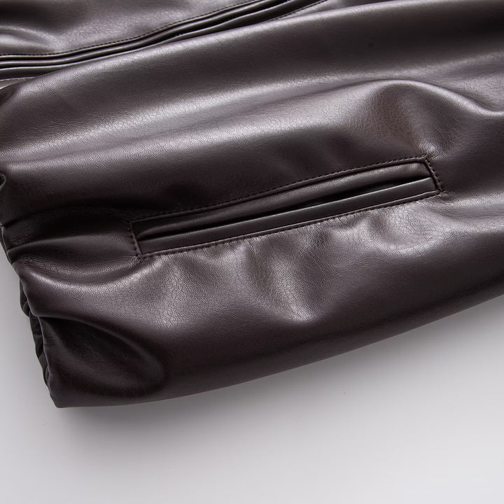 Damen Oversized Kunstleder-Blousonjacke mit Kragen, Reißverschluss und elastischem Saum Drune