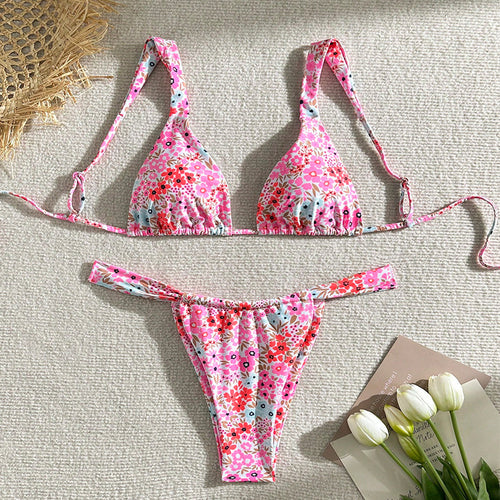 Damen Triangel-Bikini mit floralem Muster und verstellbaren Trägern Drune 1779790786
