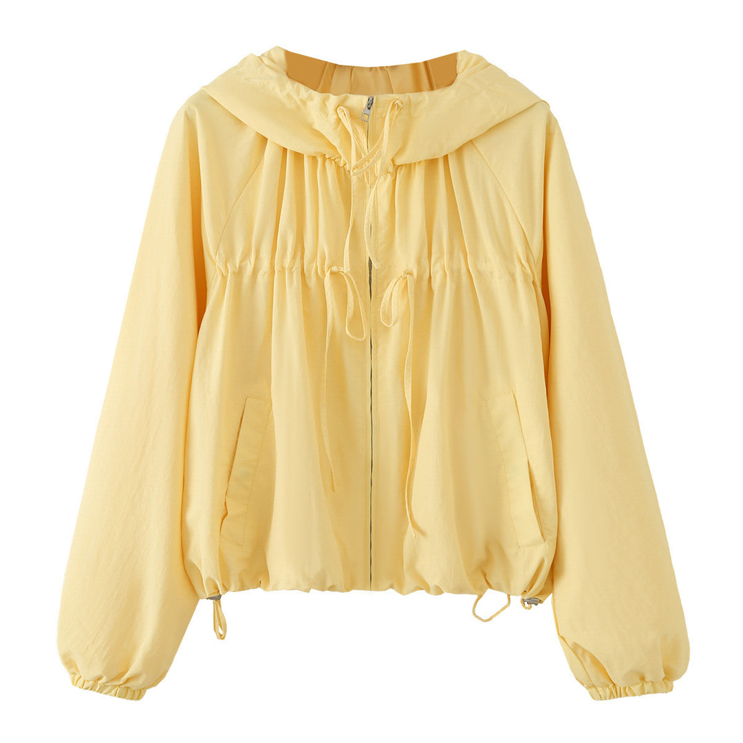 Damen Kurz geschnittene Windbreaker‑Jacke mit weitem Kragen, Tunnelzug und elastischen Bündchen Drune