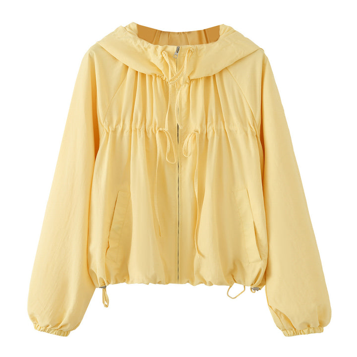 Damen Kurz geschnittene Windbreaker‑Jacke mit weitem Kragen, Tunnelzug und elastischen Bündchen Drune