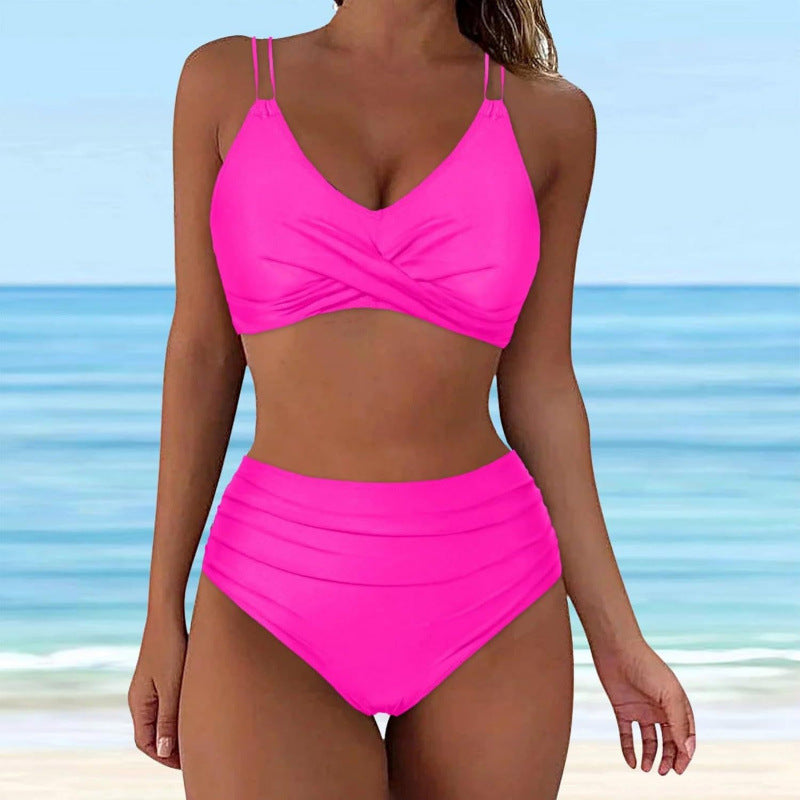 Damen High-Waist Bikini mit elegantem Wickeldesign und verstellbaren Trägern Drune