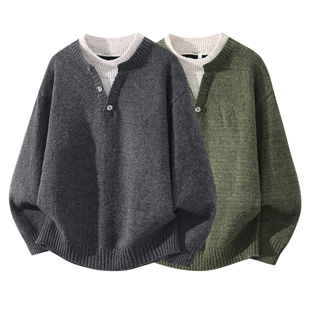 Damen Oversize-Strickpullover mit Henley‑Halbknopfkragen und geripptem Saum Drune