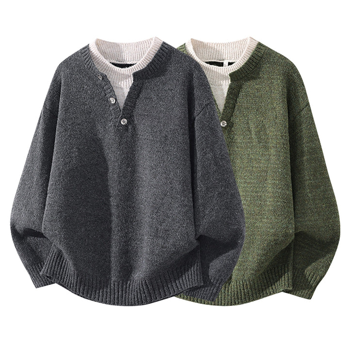 Damen Oversize-Strickpullover mit Henley‑Halbknopfkragen und geripptem Saum Drune