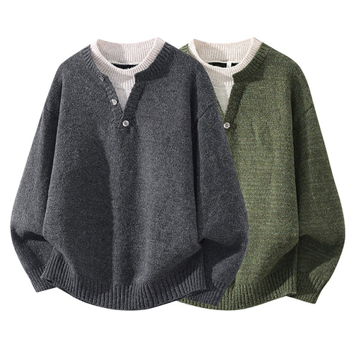 Damen Oversize-Strickpullover mit Henley‑Halbknopfkragen und geripptem Saum Drune