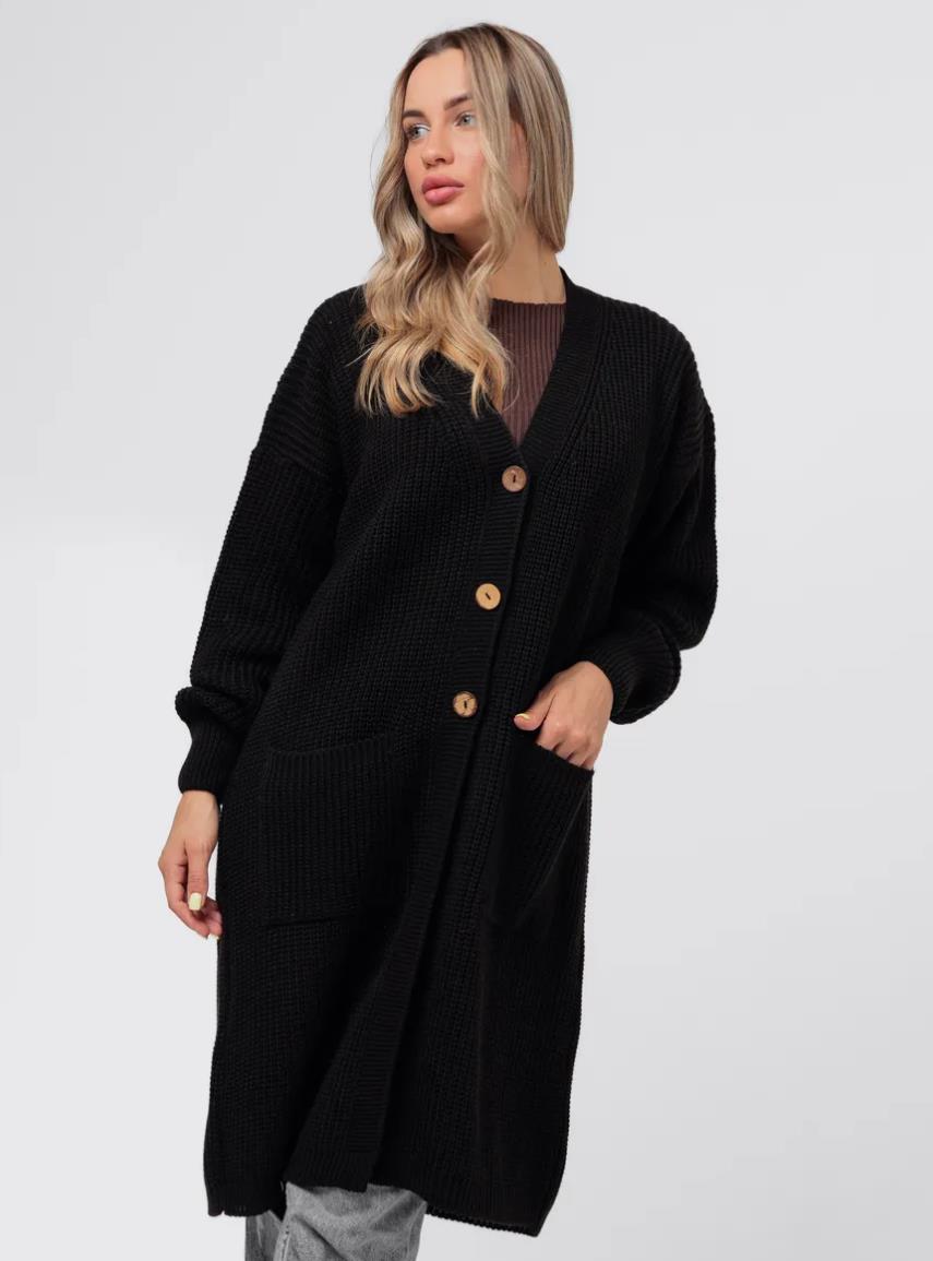Damen Grobstrick-Cardigan mit schlichten Holzknöpfen und praktischen Taschen Drune