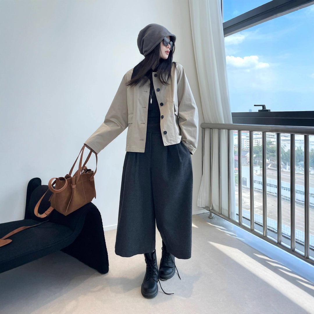 Damen Kurzjacke im Worker-Stil mit Cordkragen und aufgesetzten Pattentaschen Drune