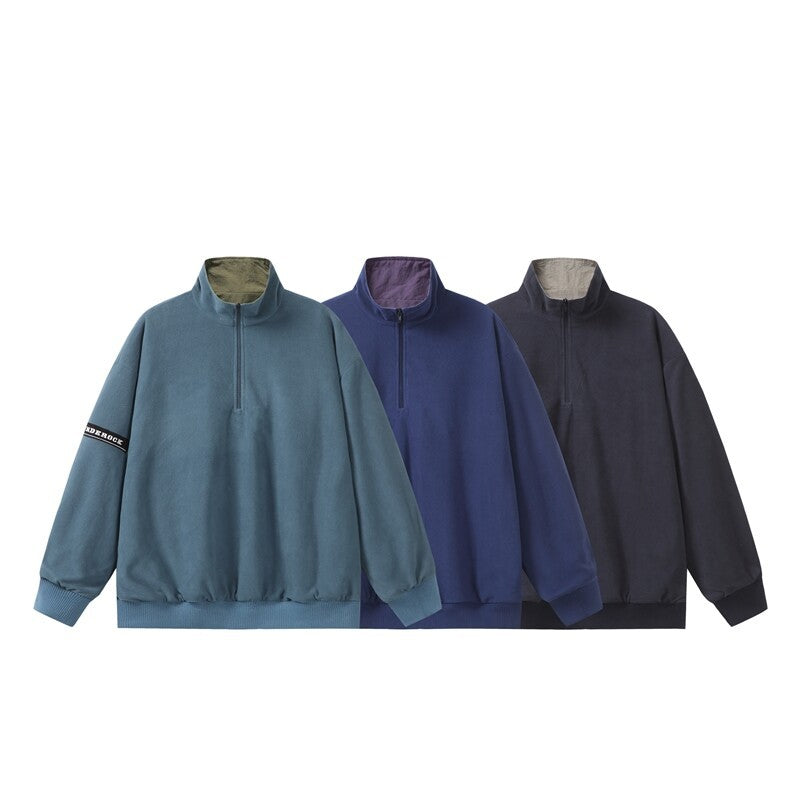 Unisex Oversize Windbreaker-Pullover mit halbem Reißverschluss und geripptem Saum Drune