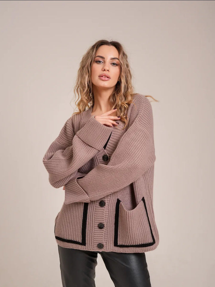 Damen Strickcardigan mit kontrastierenden Knopfdetails und strukturiertem Design Drune